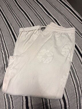 Women's White Embossed Floral Jogger Pants